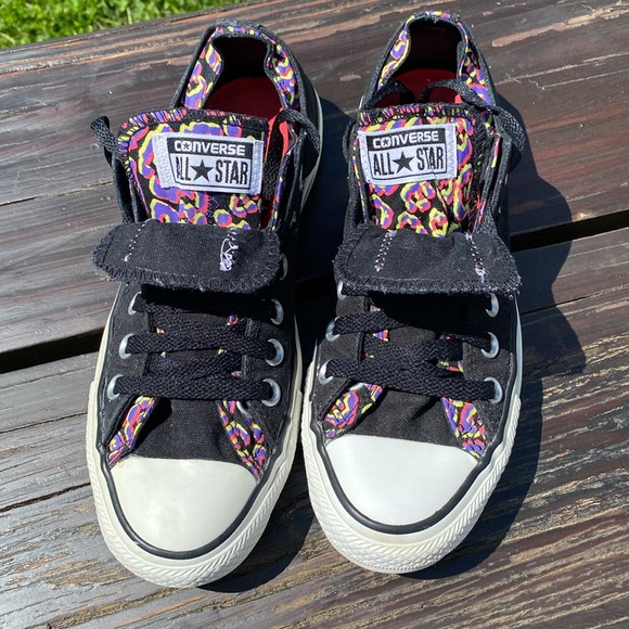 Converse All Star Black/ Multi Color Double Tongue Chuck Taylor Sneakers Sz 7 - Picture 2 of 10